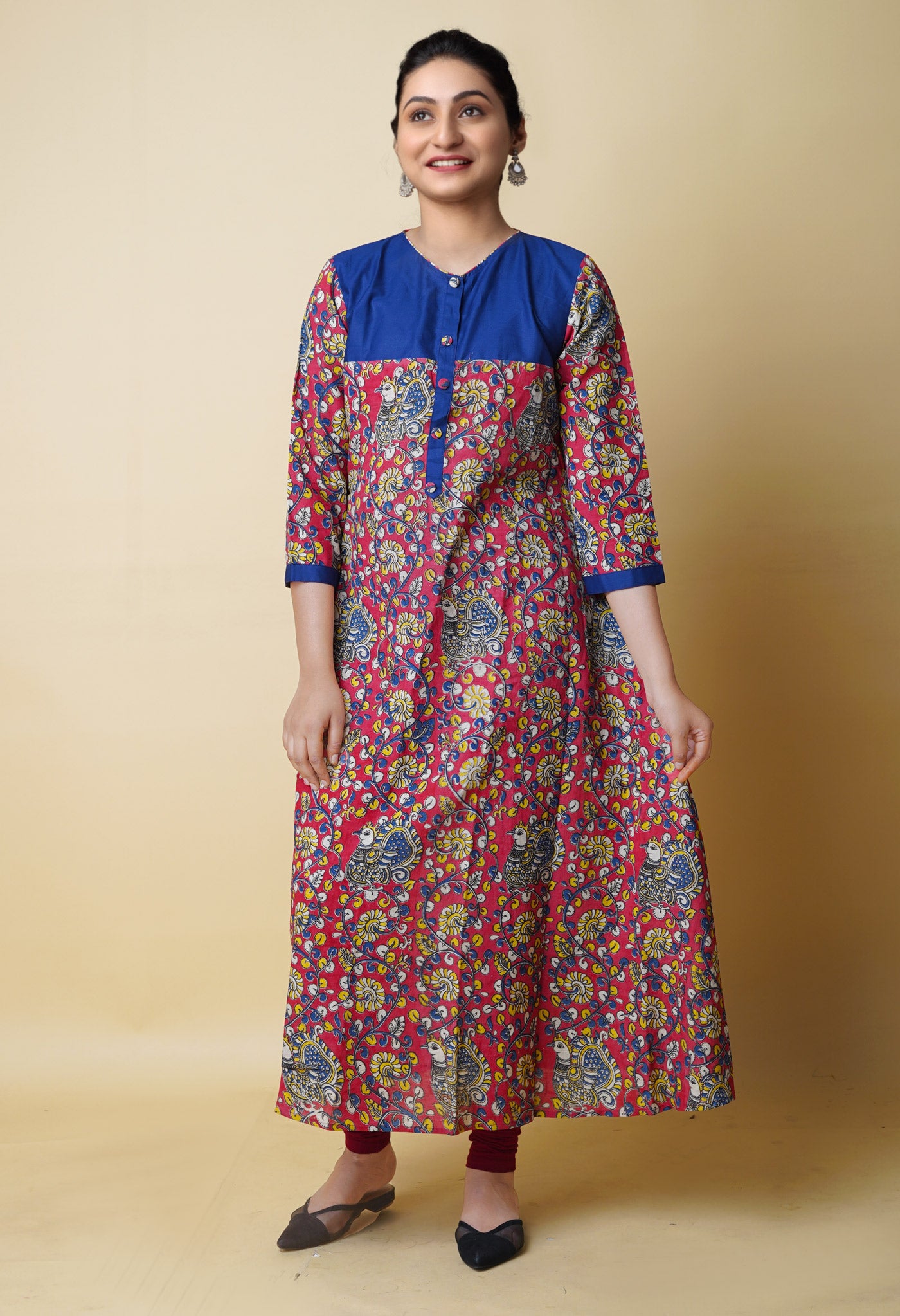 Red Pure Kalamkari Floral Printed Cotton Kurta-PKK1941