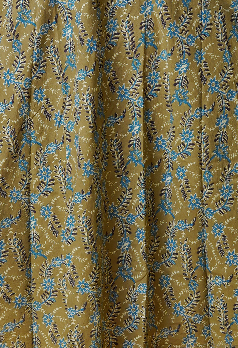 Olive Green Pure Bagru Floral Printed Cotton Kurta-PKK1952