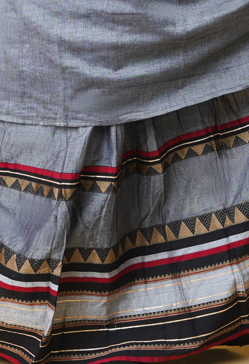 Grey Pure Handloom Pavani Narayanpet Cotton Kurta With Long Skirt -PKK1954