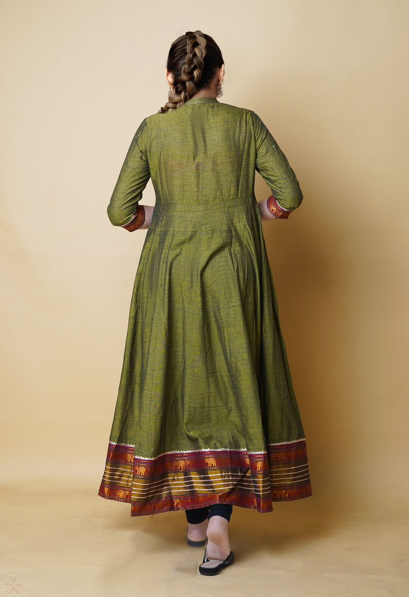 Olive Green Pure Handloom Pavani Narayanpet Cotton Kurta-PKK1921