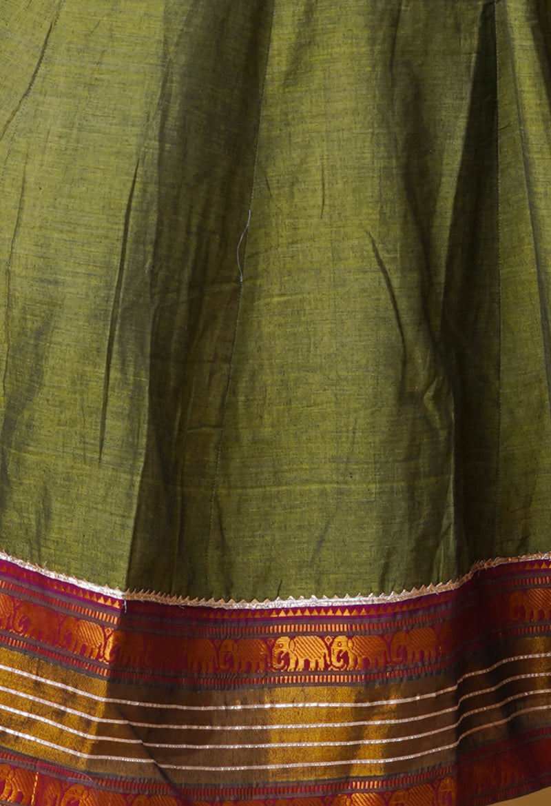 Olive Green Pure Handloom Pavani Narayanpet Cotton Kurta-PKK1921