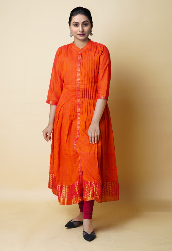 Orange Pure Handloom Pavani Narayanpet Cotton Kurta-PKK1923