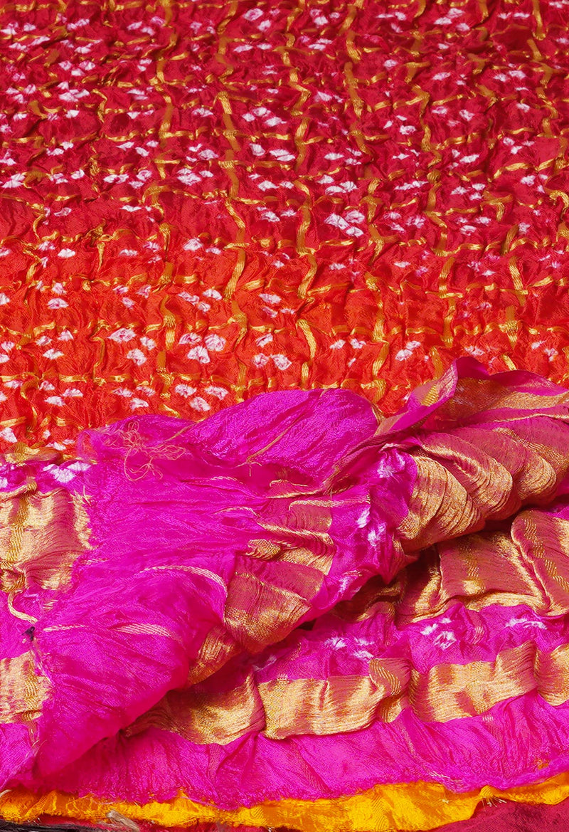 Red-Pink Pure Bandhani Silk Dupatta-UDS3259