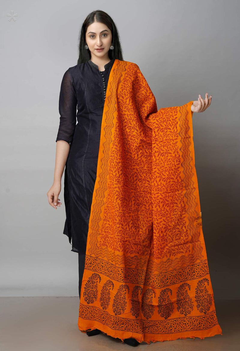 Orange Art Chanderi Bagh Printed Cotton Dupatta–UDS4344