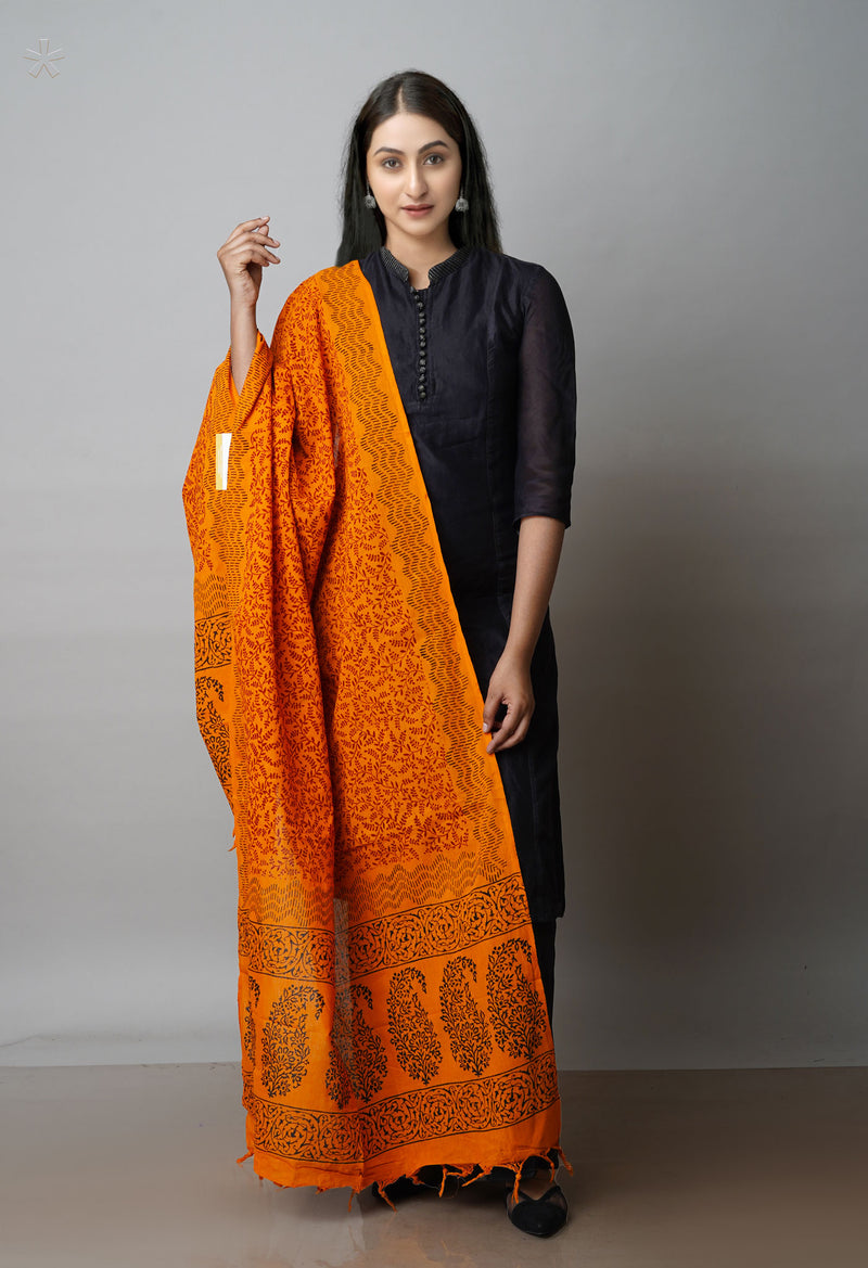 Orange Art Chanderi Bagh Printed Cotton Dupatta–UDS4344