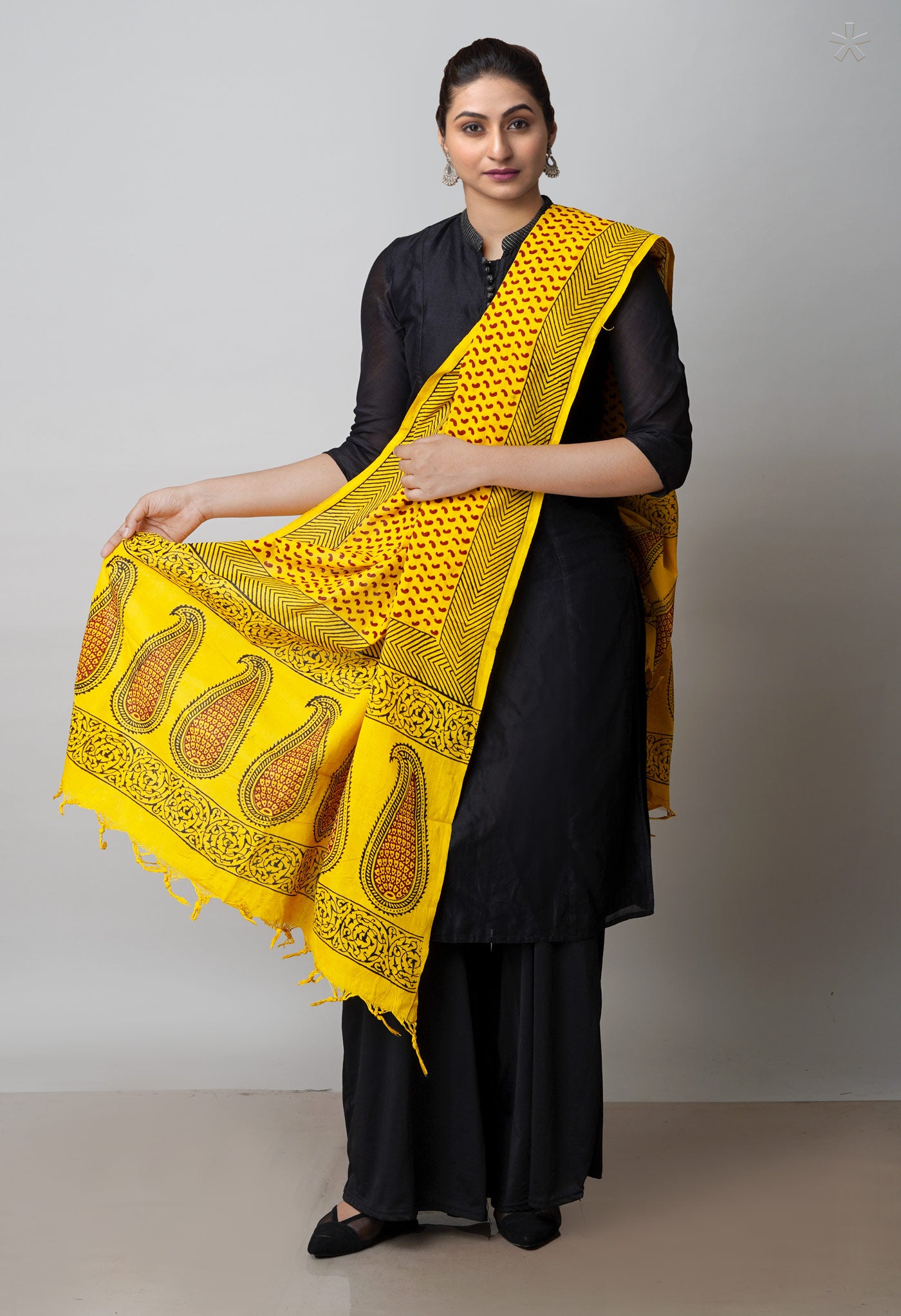 Yellow Art Chanderi Bagh Printed Cotton Dupatta–UDS4377