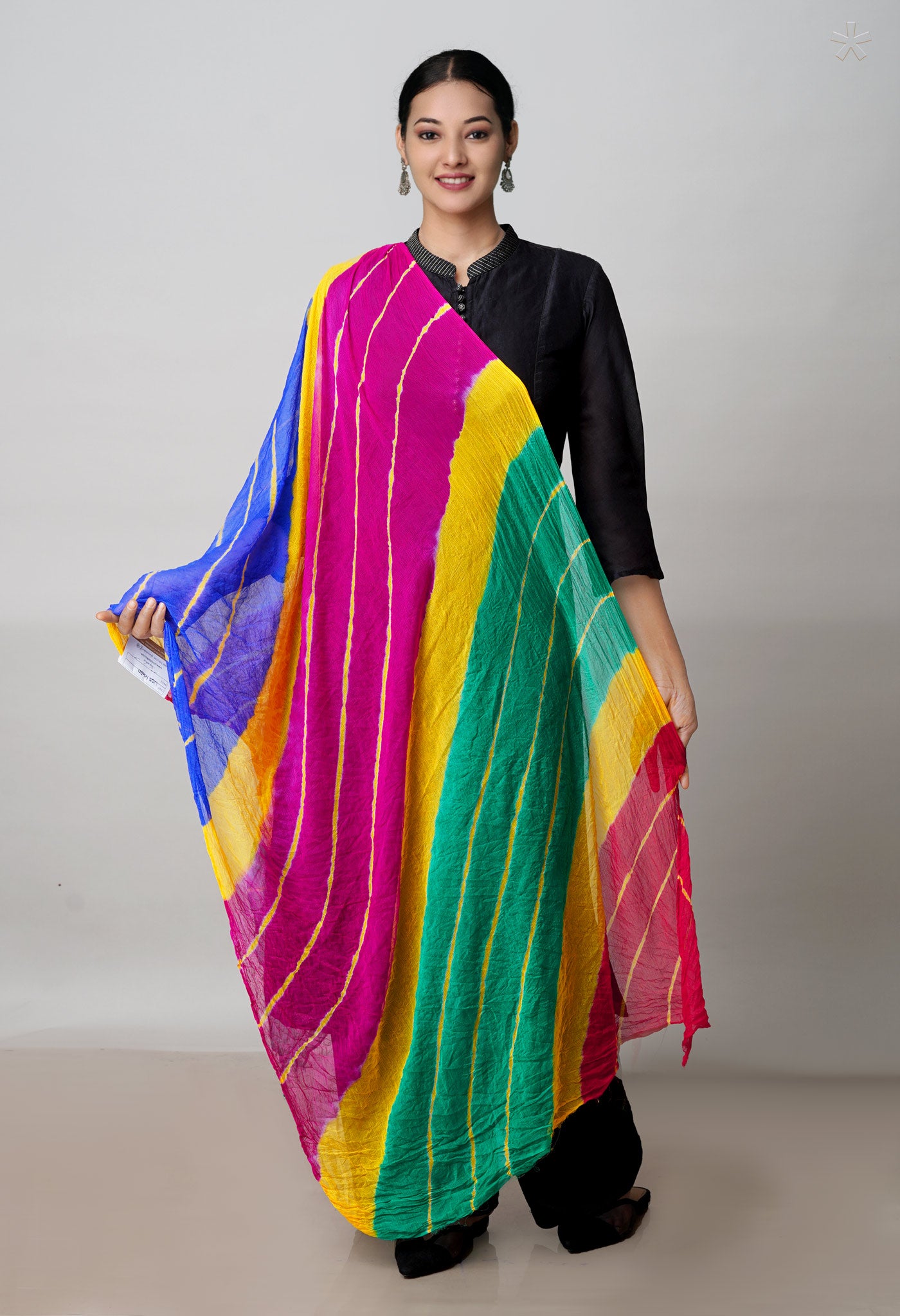 Multi Bandhani Printed Chiffon Silk Dupatta–UDS4420