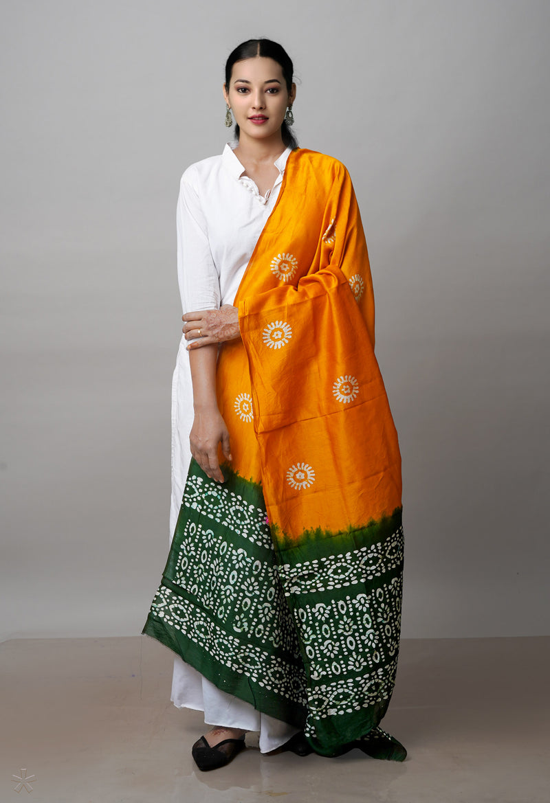 Yellow Pure Batik Printed Chanderi Cotton Silk Dupatta–UDS4518