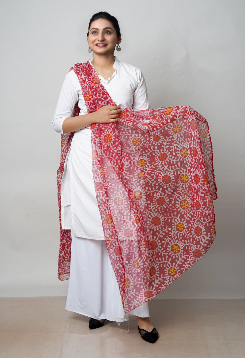 Red Pure Batik Kota Cotton Dupatta–UDS4543