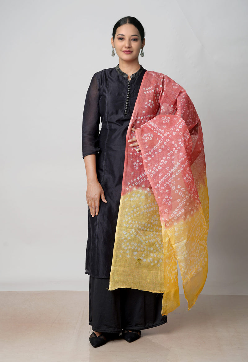 Peach-Orange Pure Bandhani Printed Cotton Dupatta –UDS4548