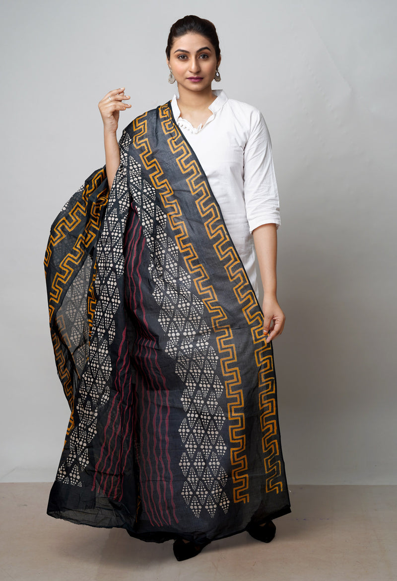 Black Pure Hand Block Printed Cotton Dupatta–UDS4550