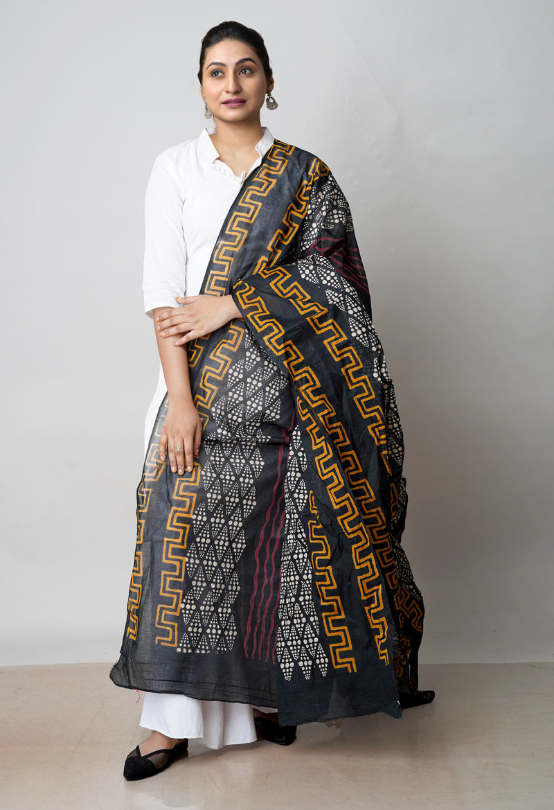 Black Pure Hand Block Printed Cotton Dupatta–UDS4550