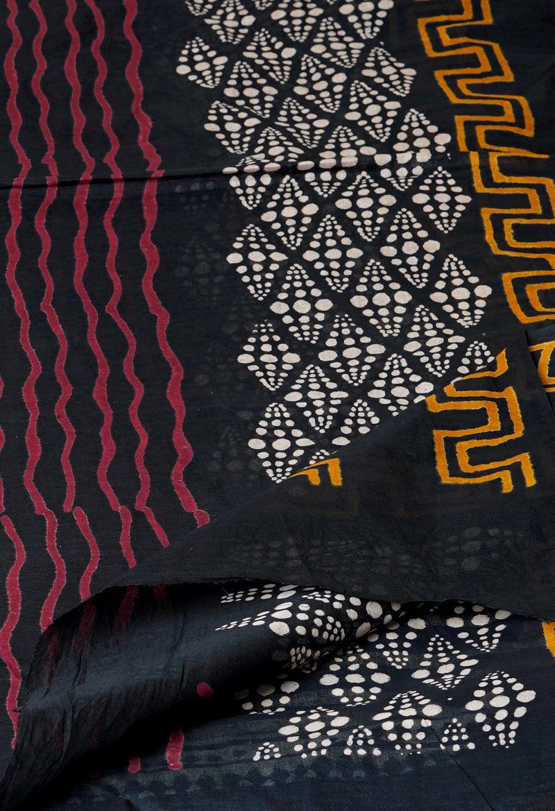 Black Pure Hand Block Printed Cotton Dupatta–UDS4550