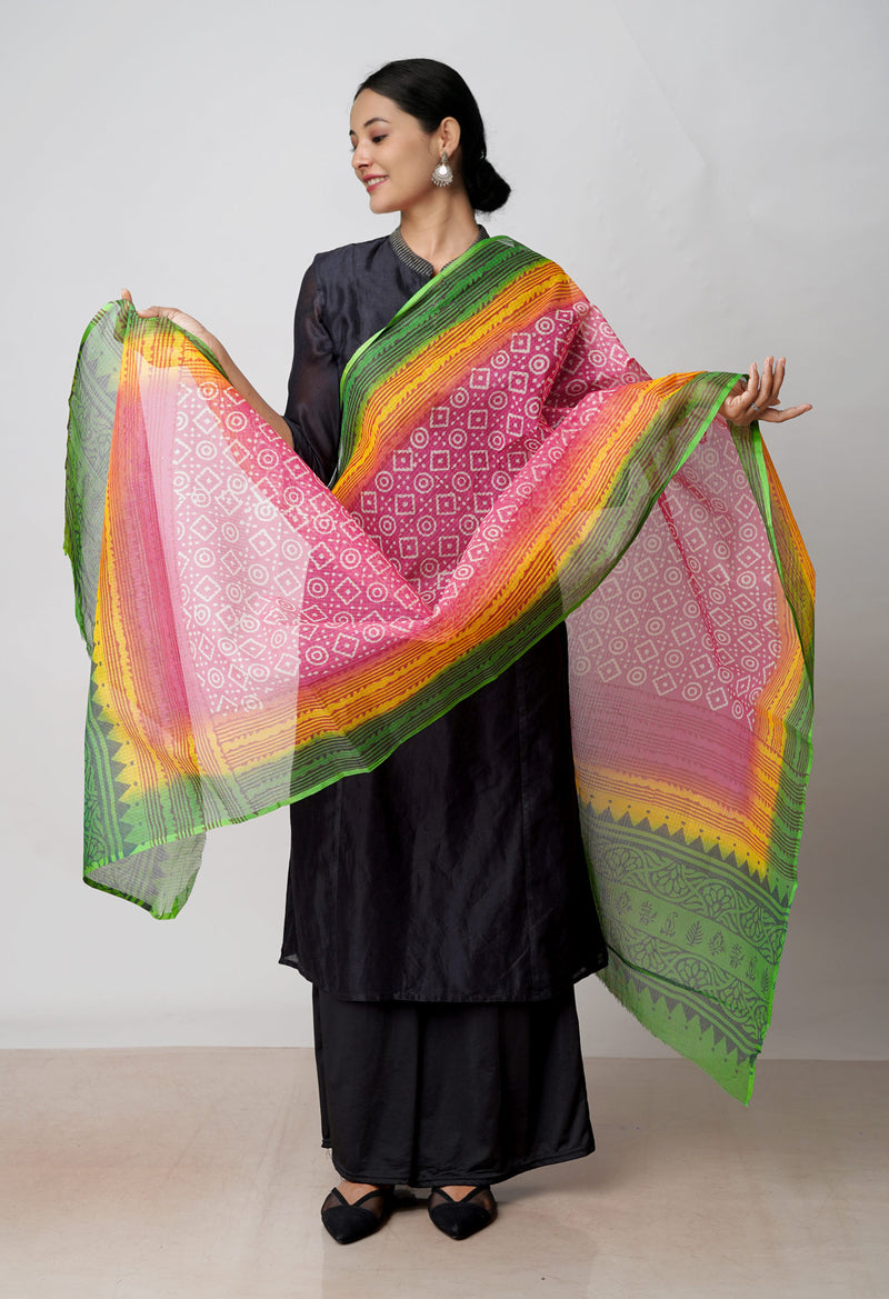 Pink Pure Gota Patti Bandhani Printed Kota Dupatta –UDS4551
