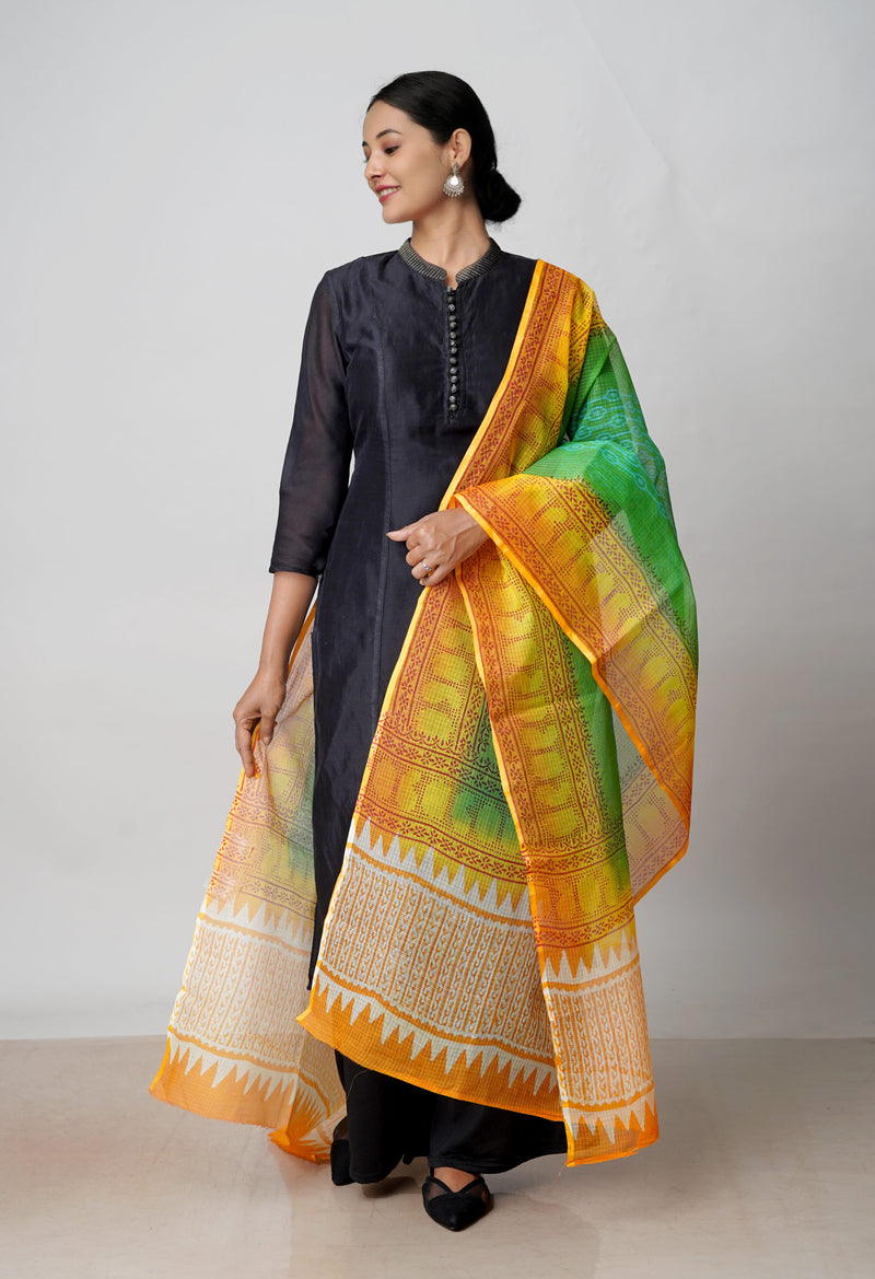 Green Pure Gota Patti Bandhani Printed Kota Dupatta –UDS4552
