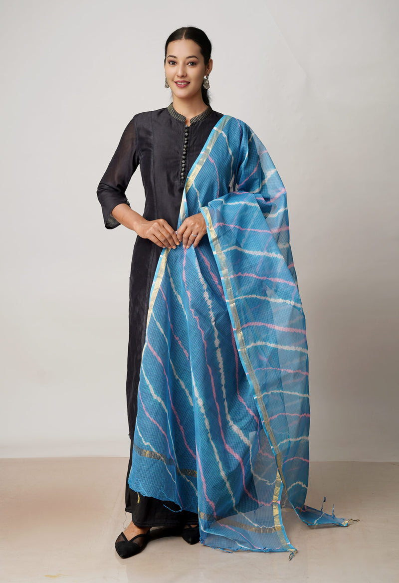 Blue Pure Gota Patti Bandhani Printed Kota Dupatta–UDS4565