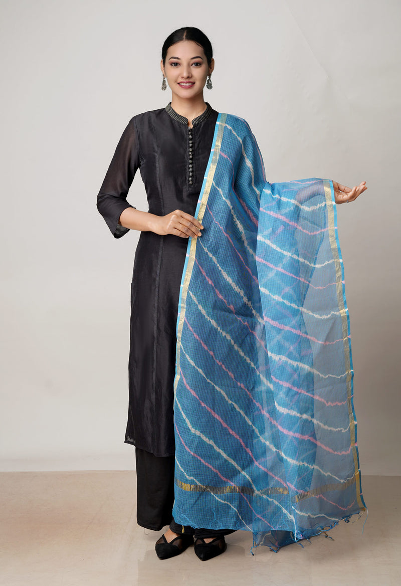 Blue Pure Gota Patti Bandhani Printed Kota Dupatta–UDS4565