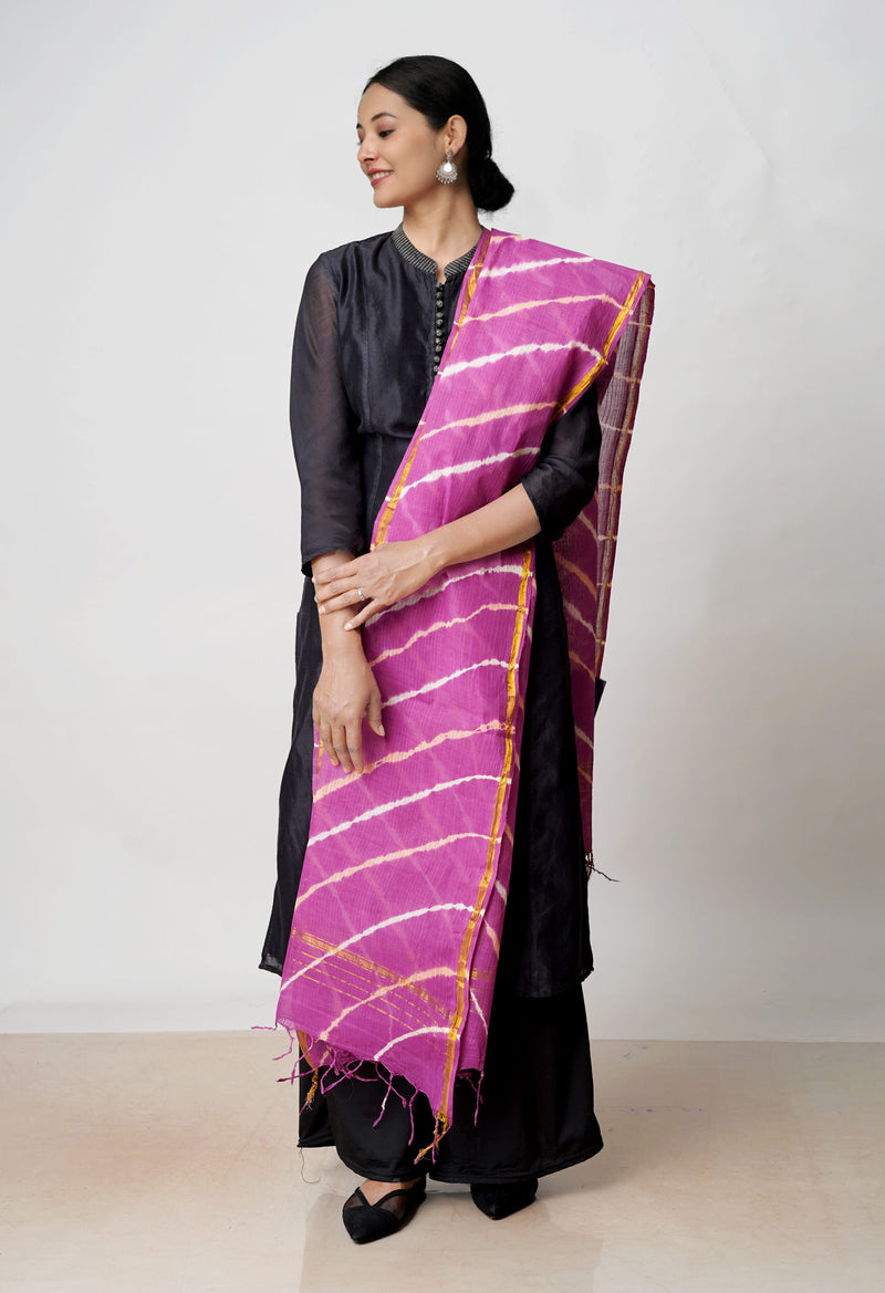 Purple Pure Gota Patti Bandhani Printed Kota Dupatta–UDS4563