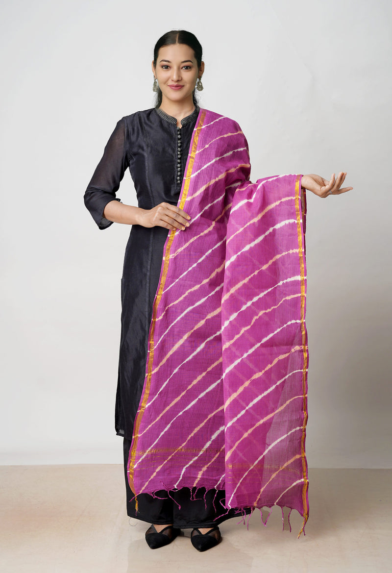 Purple Pure Gota Patti Bandhani Printed Kota Dupatta–UDS4563