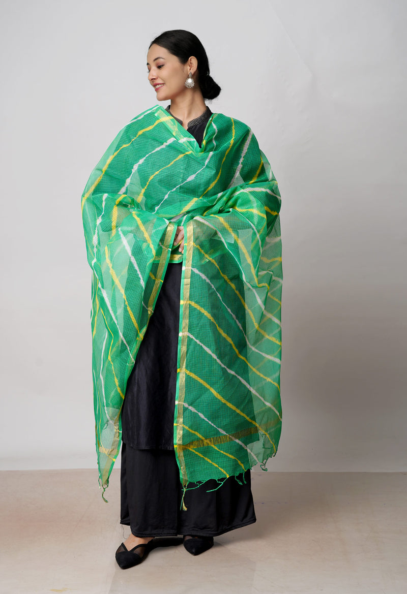 Green Pure Gota Patti Bandhani Printed Kota Dupatta–UDS4567