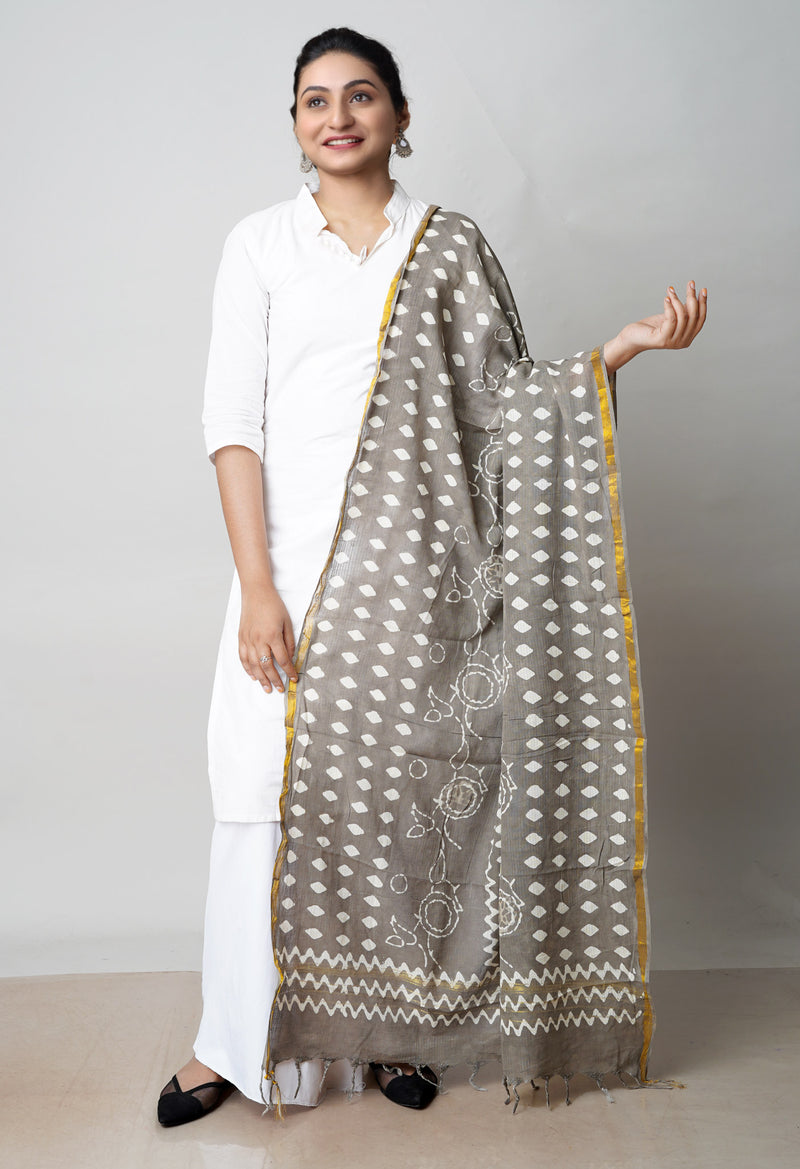 Grey Pure Batik Printed Cotton Dupatta –UDS4569