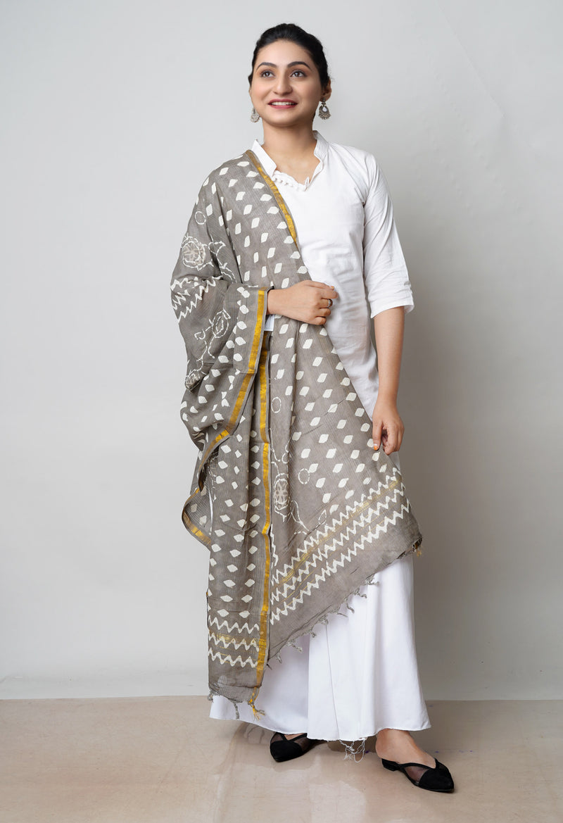 Grey Pure Batik Printed Cotton Dupatta –UDS4569