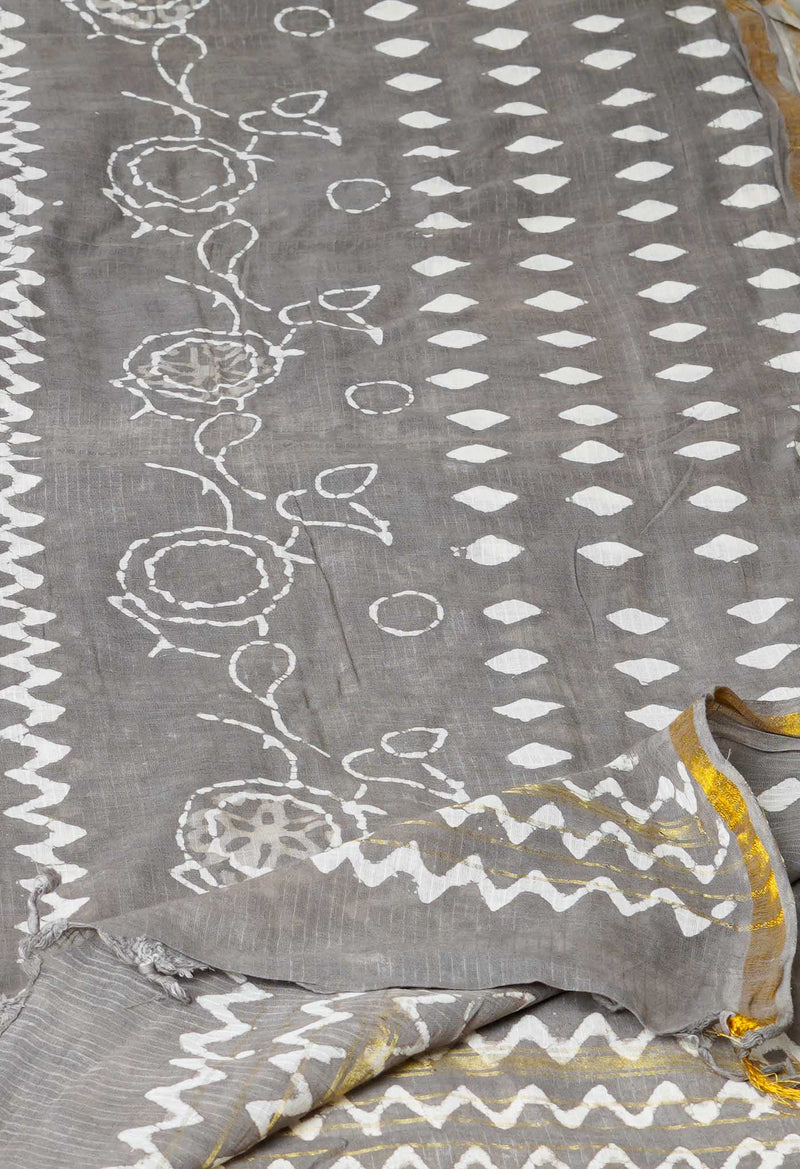 Grey Pure Batik Printed Cotton Dupatta –UDS4569