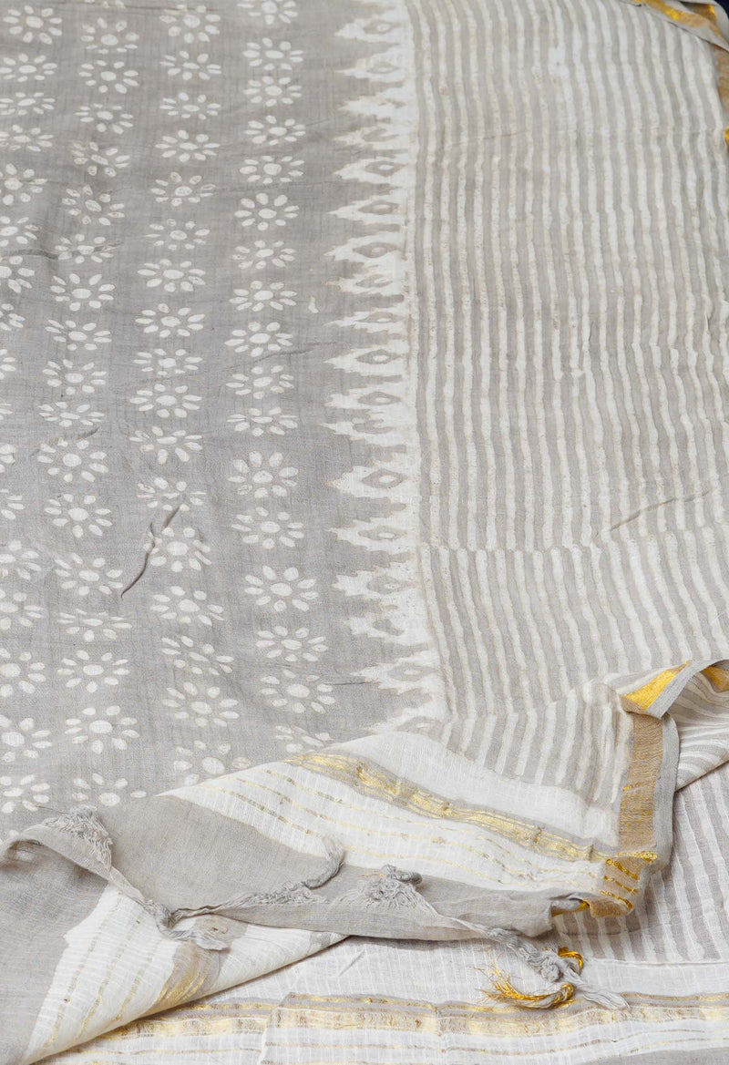 Grey Pure Batik Printed Cotton Dupatta –UDS4570