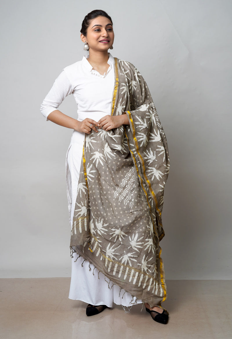 Grey Pure Batik Printed Cotton Dupatta –UDS4585