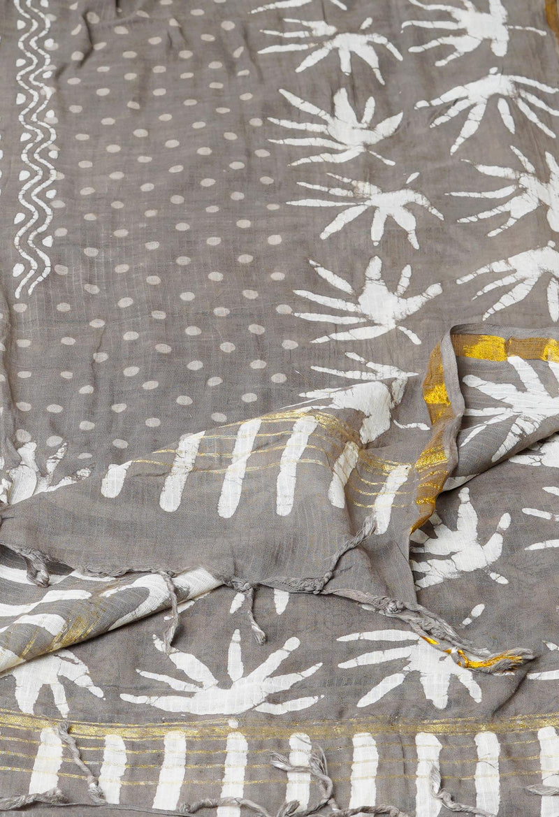 Grey Pure Batik Printed Cotton Dupatta –UDS4585