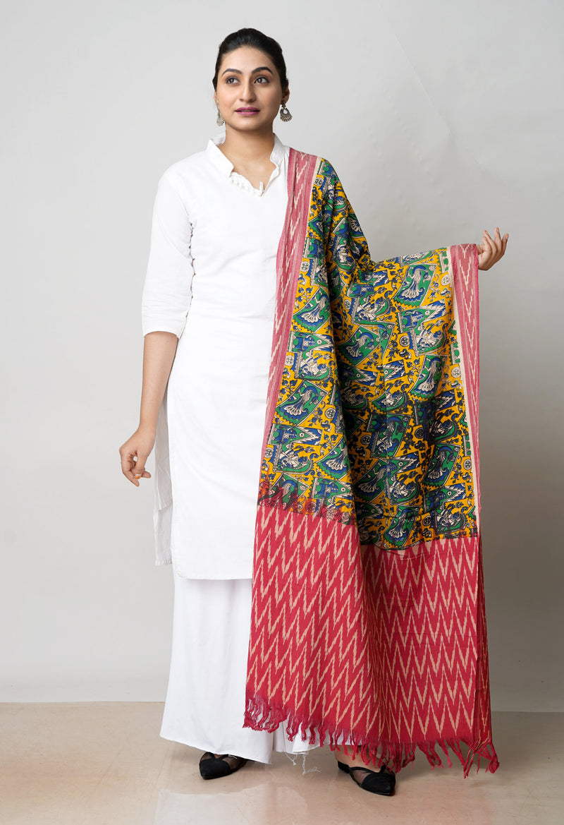 Green Pure Kalamkari Printed Cotton Dupatta–UDS4603