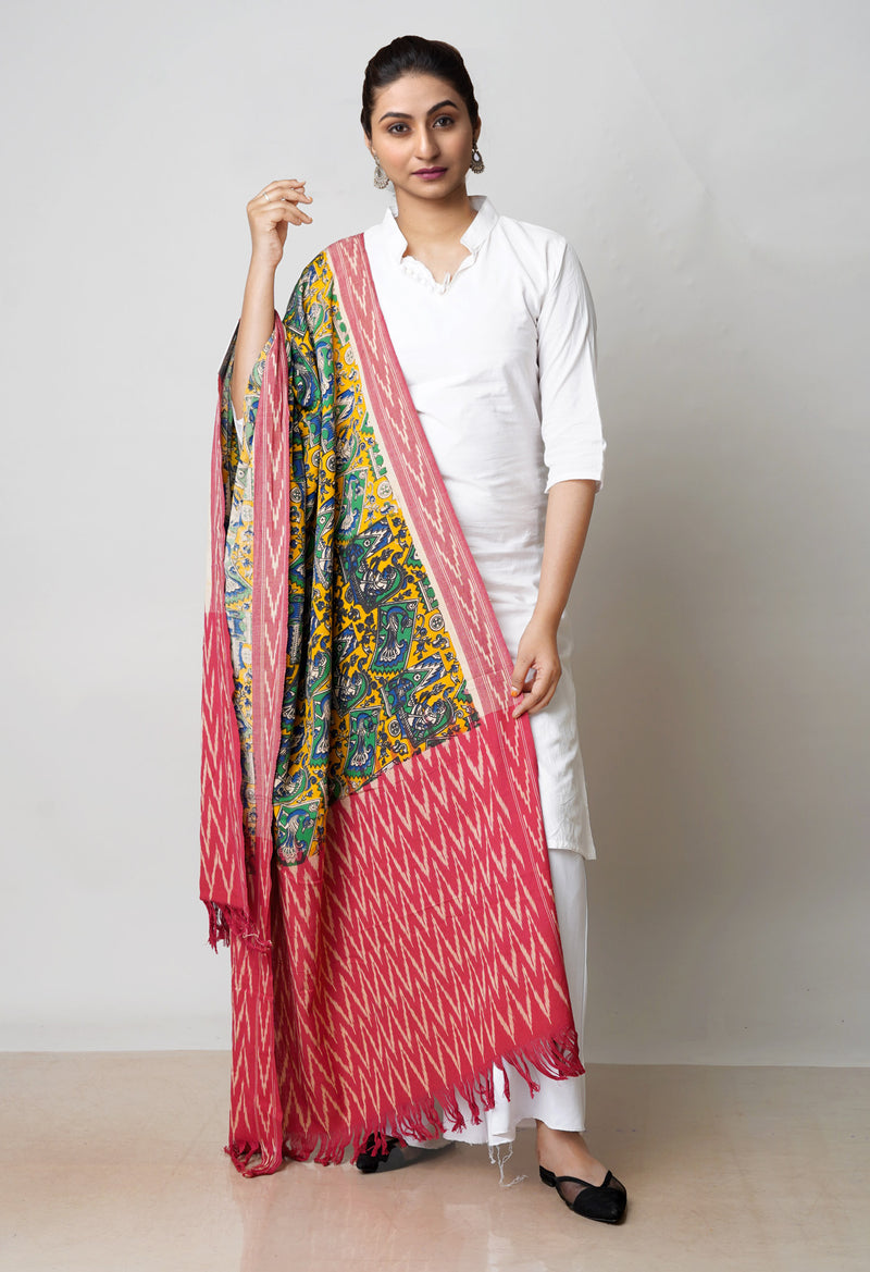 Green Pure Kalamkari Printed Cotton Dupatta–UDS4603