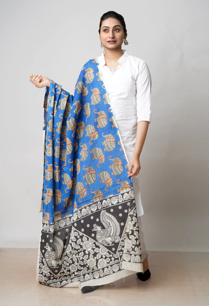Blue  Pure Kalamkari Printed Cotton Dupatta–UDS4605