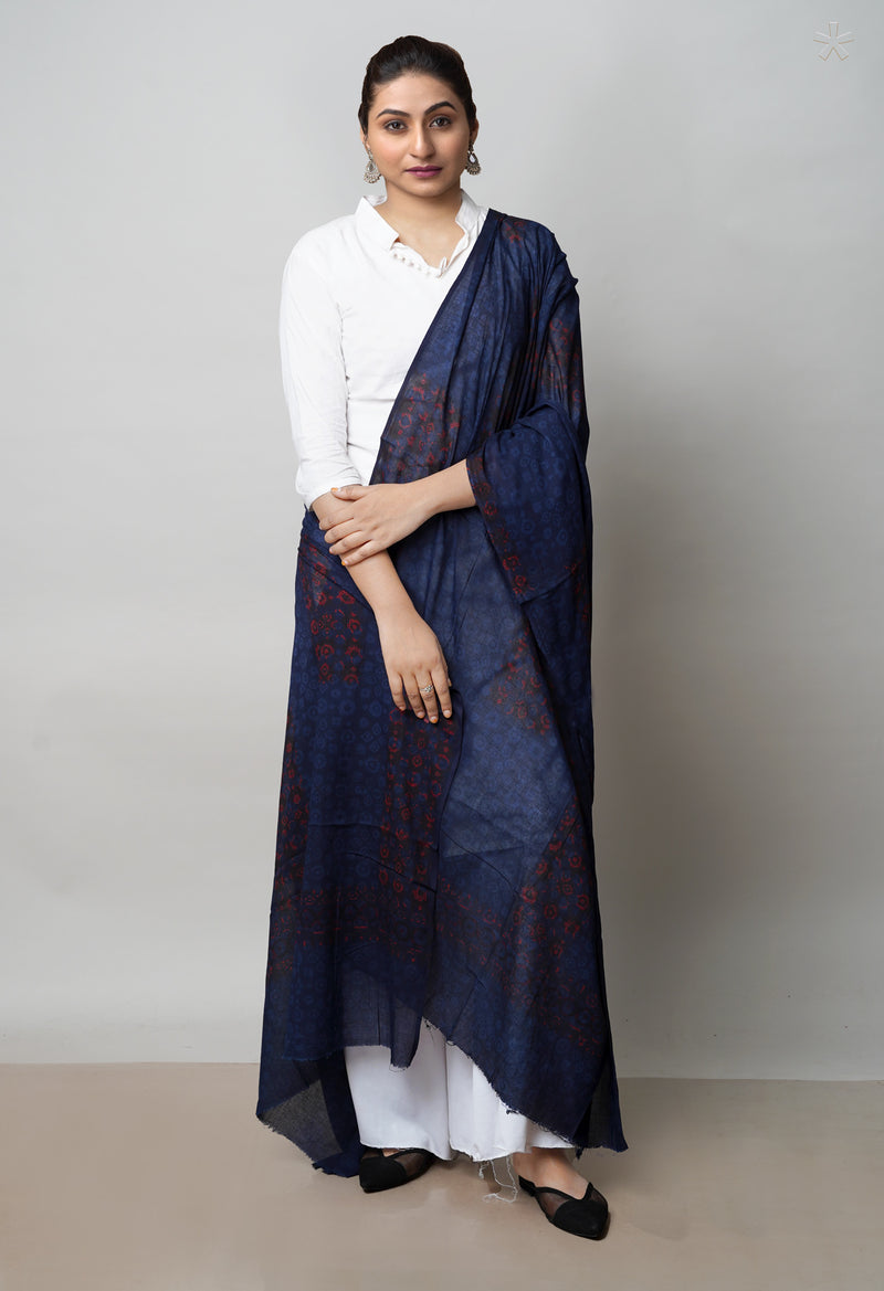 Blue Pure Ajrakh Printed Soft Cotton Dupatta–UDS4652
