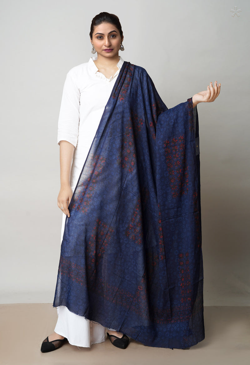 Blue Pure Ajrakh Printed Soft Cotton Dupatta–UDS4652