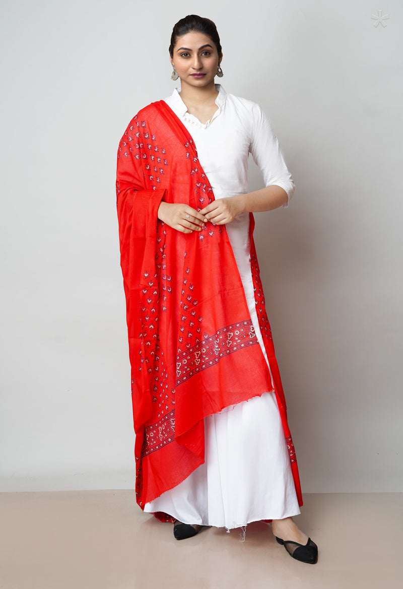 Red Pure Ajrakh Printed Soft Cotton Dupatta–UDS4663
