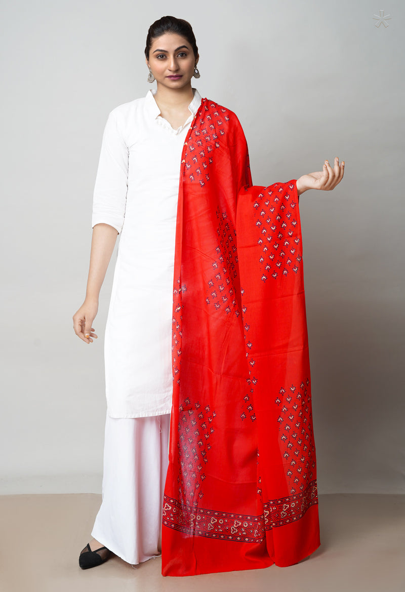 Red Pure Ajrakh Printed Soft Cotton Dupatta–UDS4663