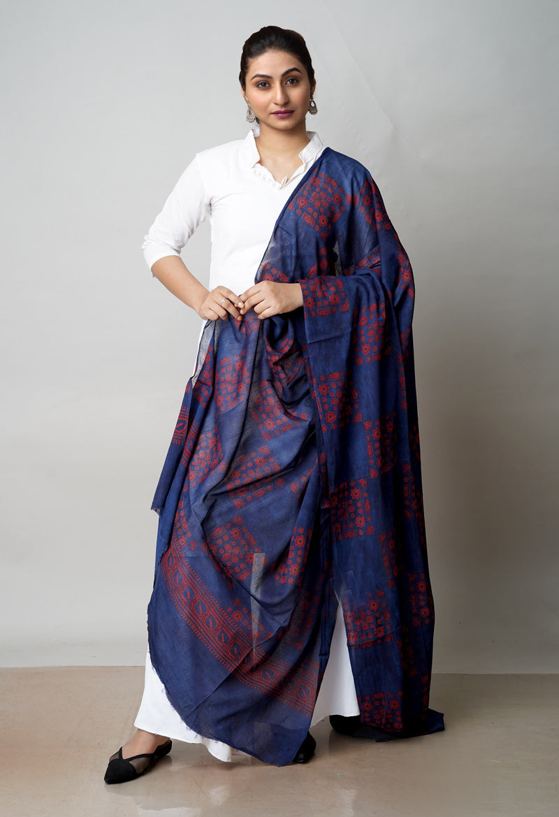 Blue Pure Ajrakh Printed Soft Cotton Dupatta–UDS4667
