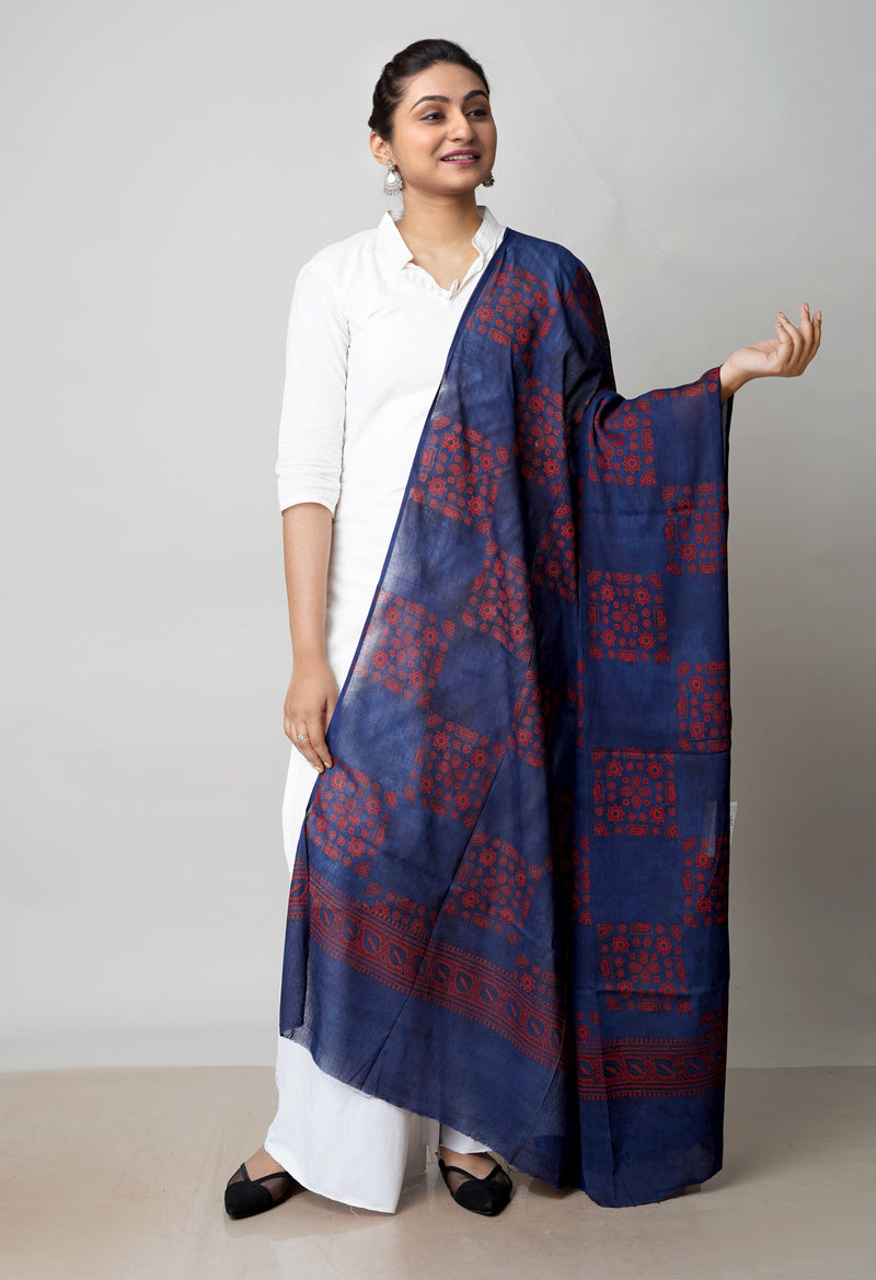 Blue Pure Ajrakh Printed Soft Cotton Dupatta–UDS4667