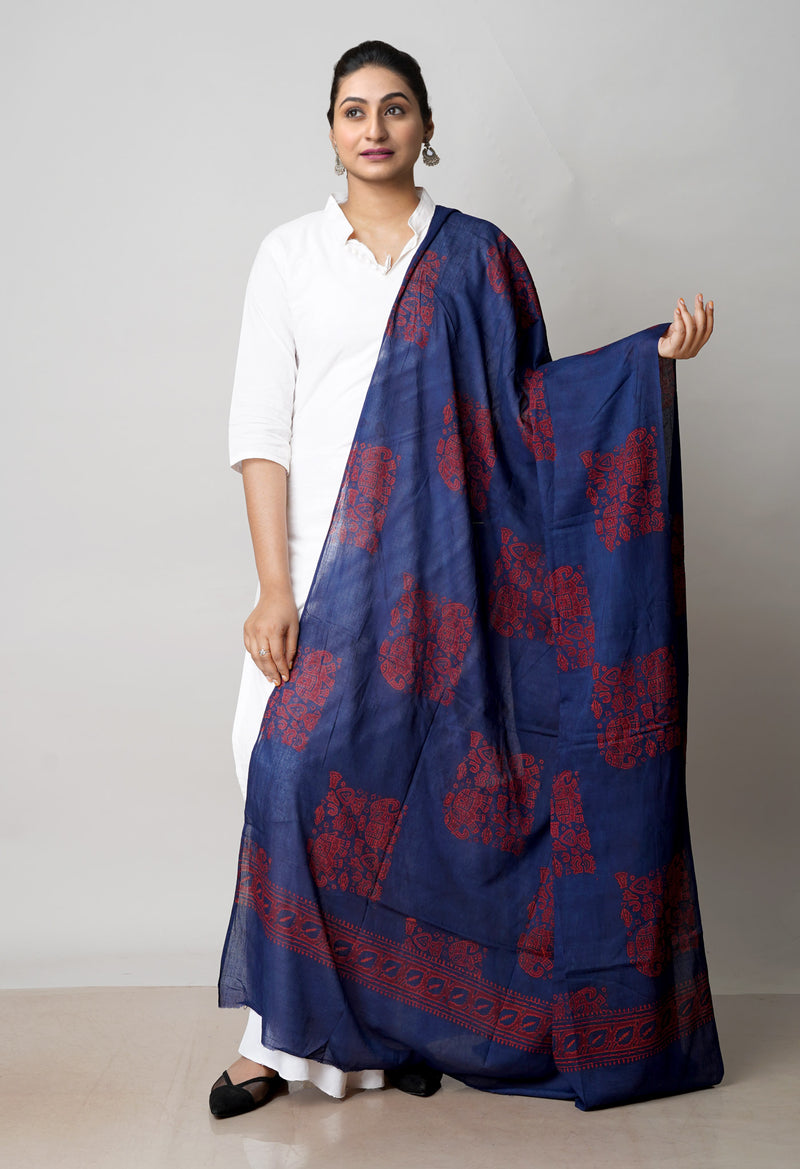 Blue Pure Ajrakh Printed Soft Cotton Dupatta–UDS4668