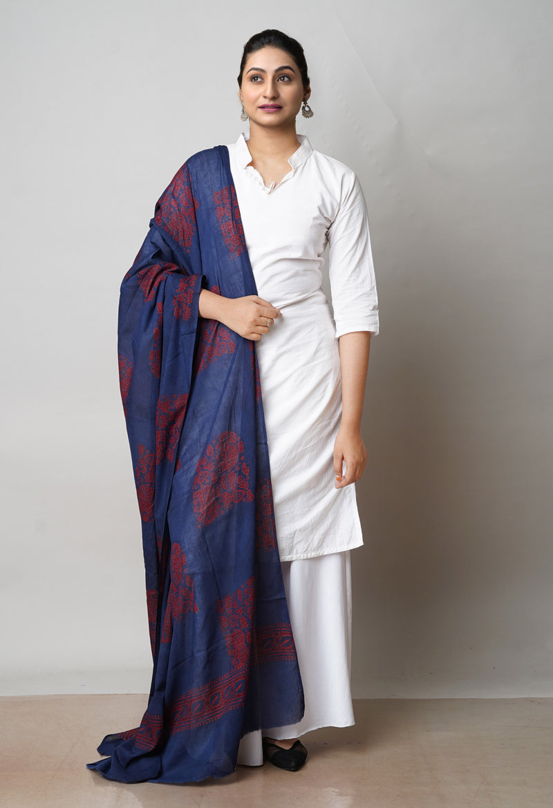 Blue Pure Ajrakh Printed Soft Cotton Dupatta–UDS4668