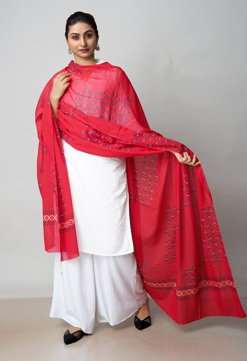 Red Pure Ajrakh Printed Soft Cotton Dupatta–UDS4669