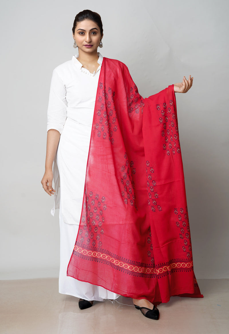 Red Pure Ajrakh Printed Soft Cotton Dupatta–UDS4669