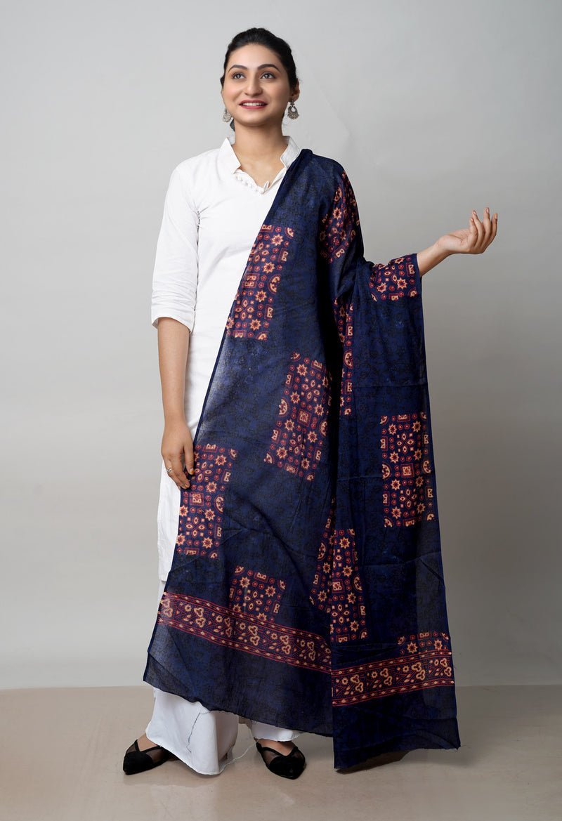 Blue Pure Ajrakh Printed Soft Cotton Dupatta–UDS4670