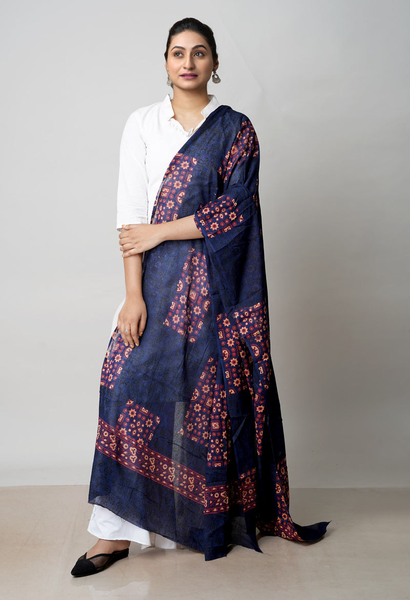 Blue Pure Ajrakh Printed Soft Cotton Dupatta–UDS4670