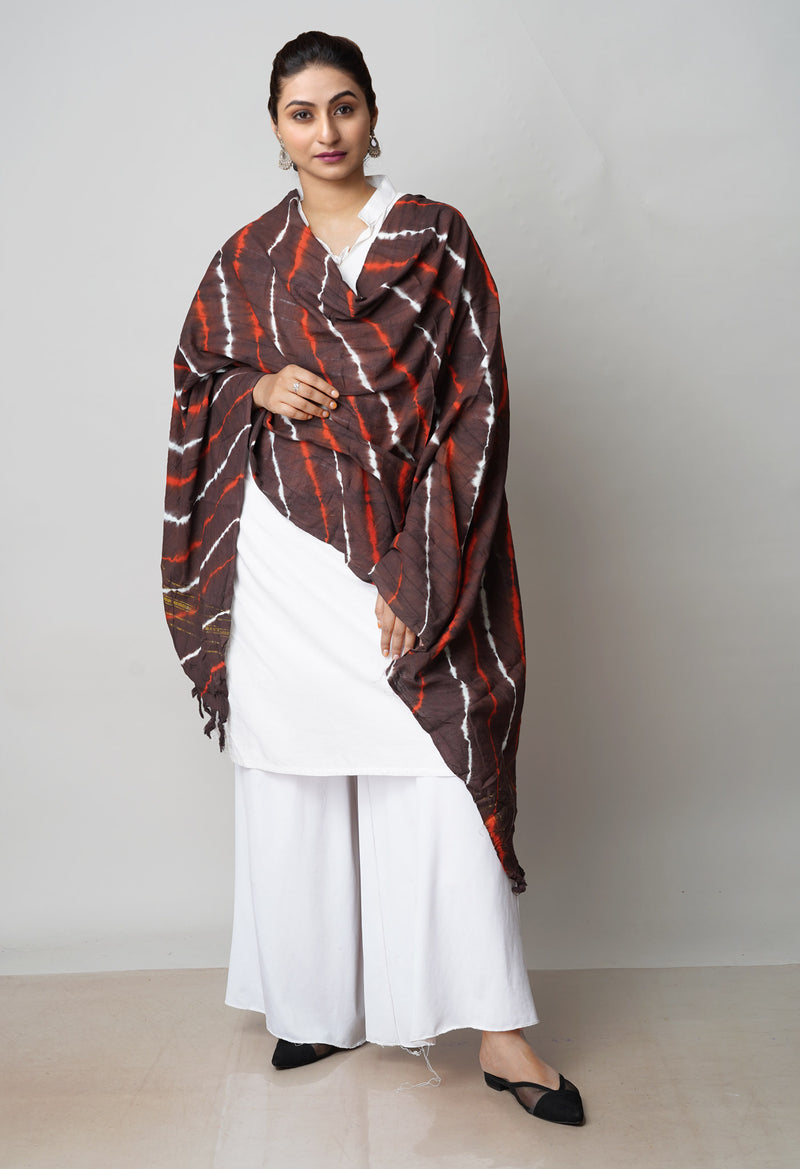 Brown Pure Bandhani Printed Cotton Dupatta–UDS4689
