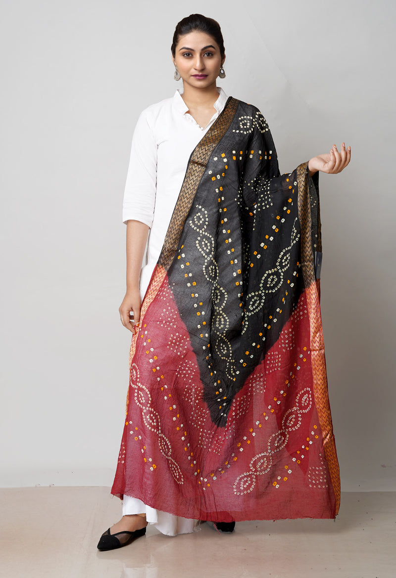 Black Pure Bandhani Printed Cotton Dupatta–UDS4706