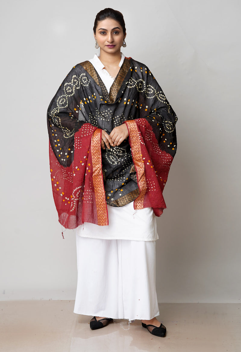 Black Pure Bandhani Printed Cotton Dupatta–UDS4706
