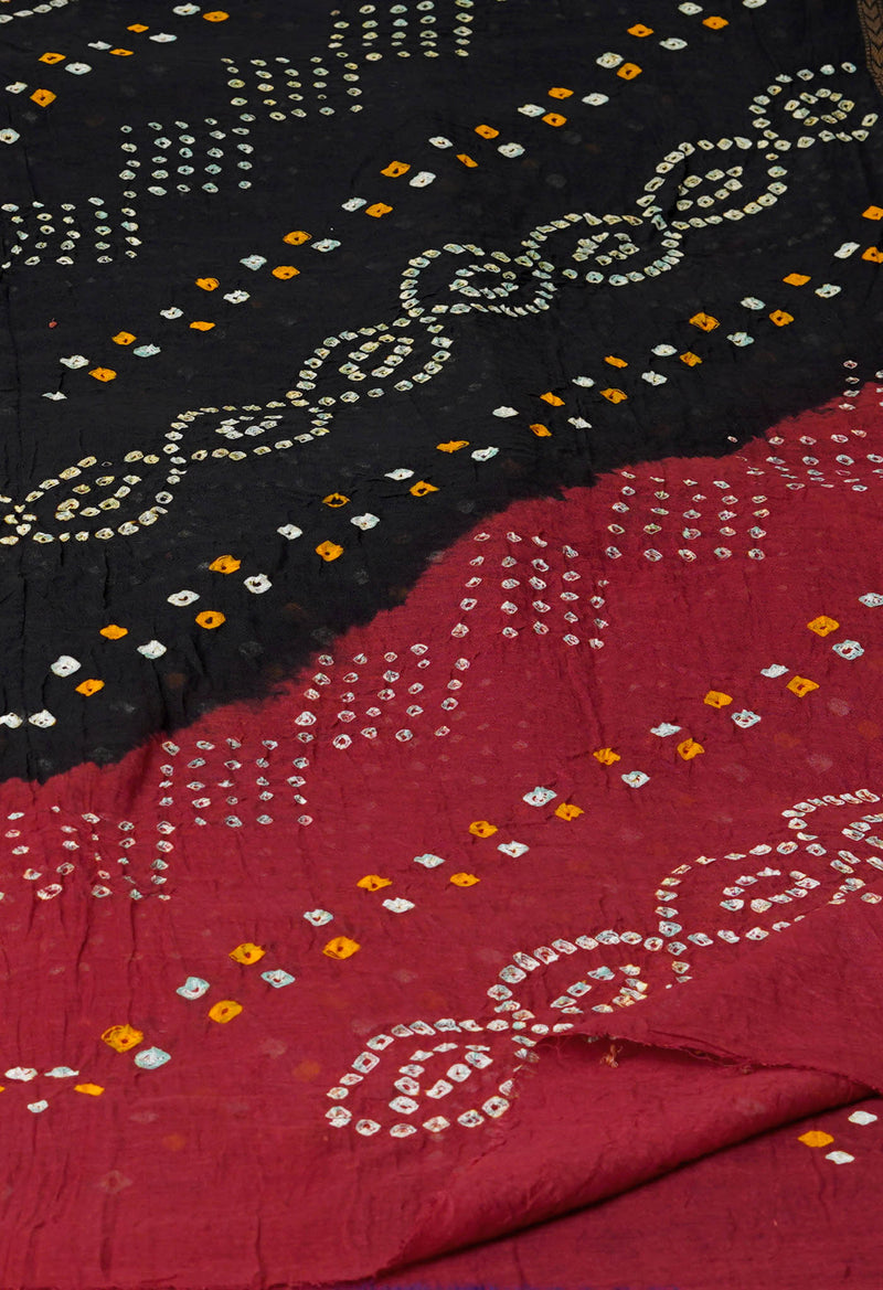 Black Pure Bandhani Printed Cotton Dupatta–UDS4706