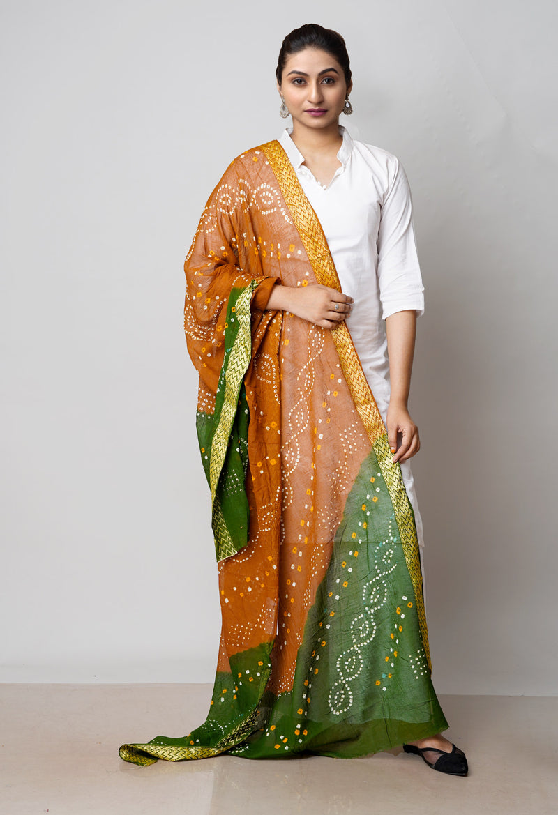 Olive Green Pure Bandhani Printed Cotton Dupatta–UDS4711